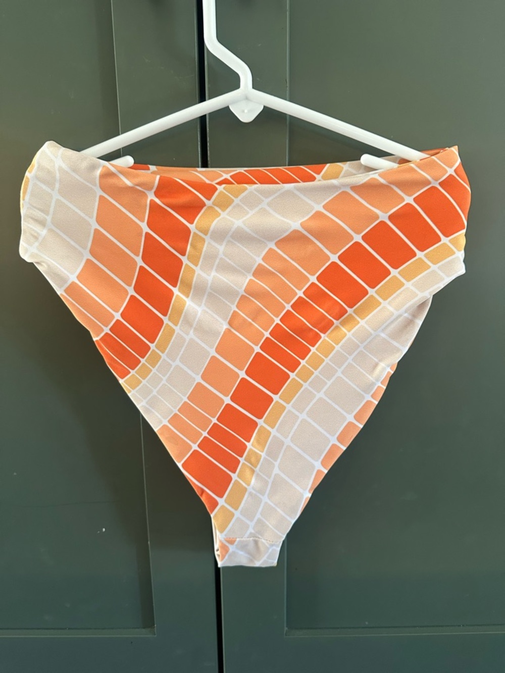 Skatie Orange and Cream Mosaic High-Cut Bikini Bottom